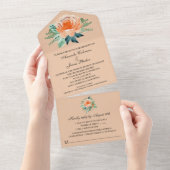 Waterverf Peach Floral Wedding All In One Uitnodiging (Afscheurbaar)