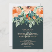 Waterverf Peach Floral Wedding Kaart (Voorkant)