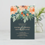 Waterverf Peach Floral Wedding Kaart (Staand voorkant)