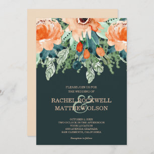 Waterverf Peach Floral Wedding Kaart