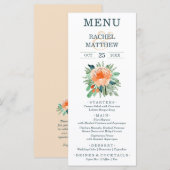Waterverf Peach Floral Wedding Menu (Voorkant / Achterkant)