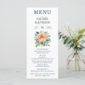 Waterverf Peach Floral Wedding Menu (Staand voorkant)