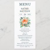 Waterverf Peach Floral Wedding Menu (Voorkant)