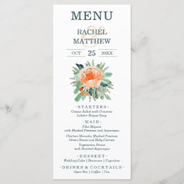 Waterverf Peach Floral Wedding Menu