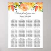 Waterverf Peach Floral Wedding Seating Chart Poster (Voorkant)