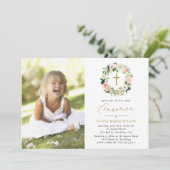 Waterverf Peach Floral Wreatfoto Commune Kaart (Staand voorkant)