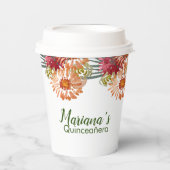 Waterverf Peach Florals Greenery Sweet 16 Quince Papieren Bekers (Voorkant)