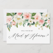 Waterverf Peach Florals is mijn dienstmeisje van e Kaart (Voorkant)