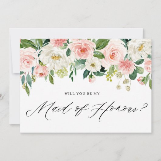 Waterverf Peach Florals is mijn dienstmeisje van e Kaart (Voorkant)