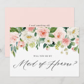 Waterverf Peach Florals is mijn dienstmeisje van e Kaart (Voorkant / Achterkant)