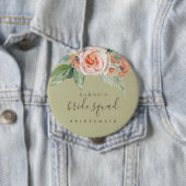 WATERVERF PEACH FLOWER BRIDE SQUAD BRIDESMAID RONDE BUTTON 4,0 CM (In situ)
