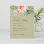 WATERVERF PEACH FLOWER FOLIAGE VRIJGEZELLENFEEST KAART (Staand voorkant)