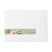 WATERVERF PEACH FLOWER GREEN FOLIAGE MONOGRAM OMWIKKELBAAR ADRESLABEL (Voorkant)