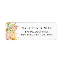 Waterverf Peach Flowers en Gold Leaves