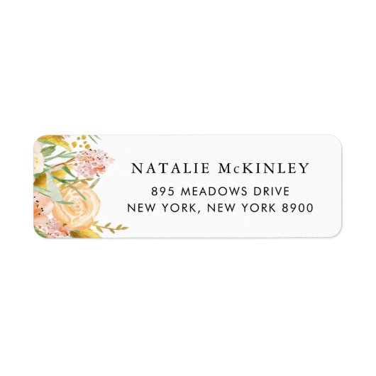 Waterverf Peach Flowers en Gold Leaves Etiket (Voorkant)