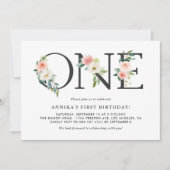 Waterverf Peach Flowers Floral First Birthday Kaart (Voorkant)