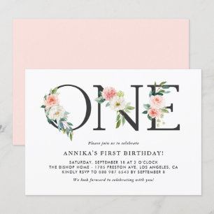 Waterverf Peach Flowers Floral First Birthday Kaart