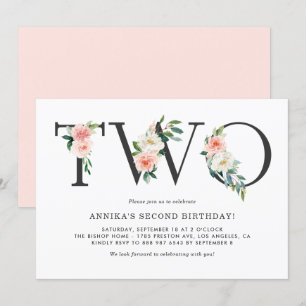 Waterverf Peach Flowers Floral Second Birthday Kaart