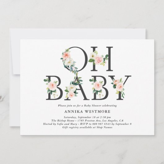 Waterverf Peach Flowers Oh Baby! Baby shower Kaart (Voorkant)