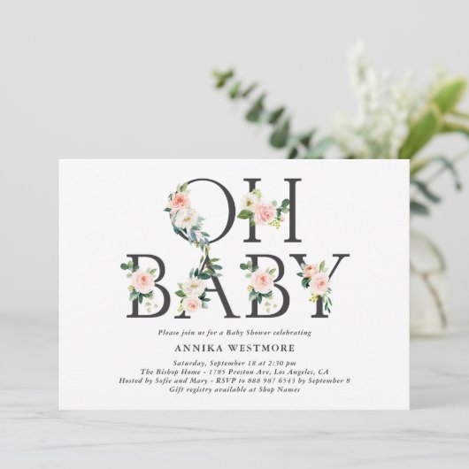 Waterverf Peach Flowers Oh Baby! Baby shower Kaart (Staand voorkant)