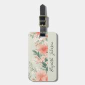 Waterverf Peach Fuzz Greenery Flowers Script Naam Bagagelabel (Voorkant verticaal)