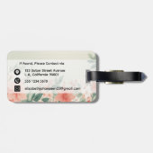 Waterverf Peach Fuzz Greenery Flowers Script Naam Bagagelabel (Achterkant horizontaal)