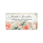 Waterverf Peach Fuzz Greenery Flowers Script Naam Etiket (Voorkant)