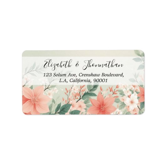 Waterverf Peach Fuzz Greenery Flowers Script Naam Etiket (Voorkant)