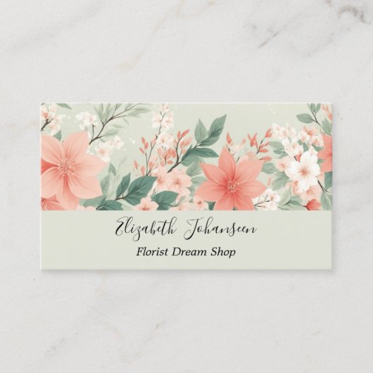 Waterverf Peach Fuzz Greenery Flowers Script Naam Visitekaartje (Voorkant)