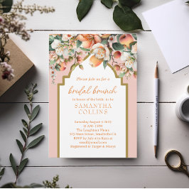 Waterverf Peach Gold Floral Bridal Brunch Kaart