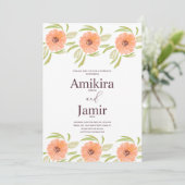 Waterverf Peach Hand Painted Florals Wedding Kaart (Staand voorkant)