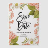 Waterverf Peach Hydrangea Floral Bewaar de datum Vellum Uitnodigingen (Voorkant)
