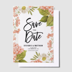 Waterverf Peach Hydrangea Floral Bewaar de datum Vellum Uitnodigingen