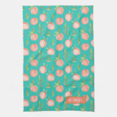 Waterverf Peach Pattern Personalized Turquoise Theedoek (Verticaal)