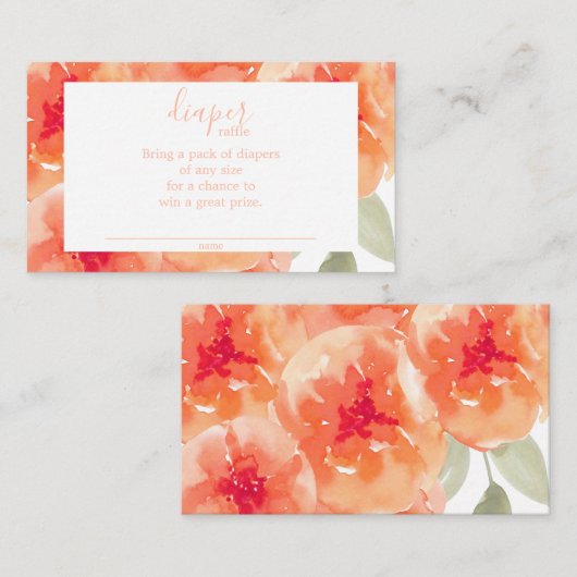 Waterverf Peach Peonies Baby shower Diaper affle Informatiekaartje (Voorkant / Achterkant)