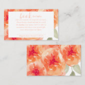 Waterverf Peach Peonies Boek Aanvraag Baby shower Informatiekaartje (Voorkant / Achterkant)