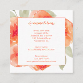 Waterverf Peach Peonies Wedding Accommodatie Informatiekaartje