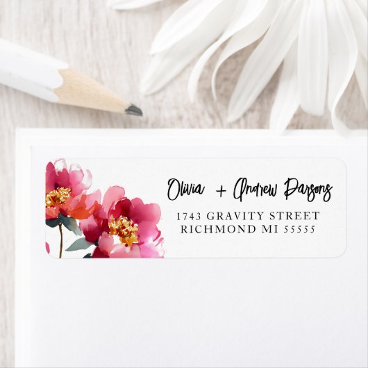 Waterverf Peach Peony Script Adreslabel Etiket (Insitu)