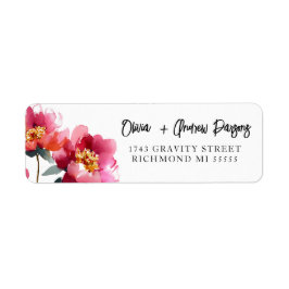 Waterverf Peach Peony Script Adreslabel Etiket