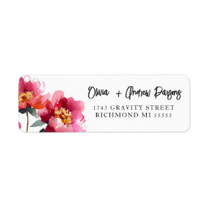 Waterverf Peach Peony Script Adreslabel Etiket