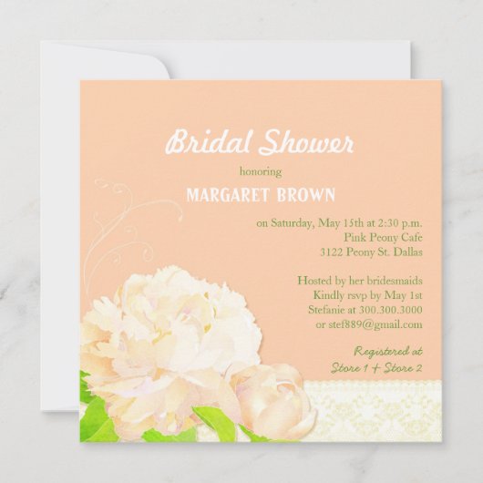 Waterverf Peach Peony Vrijgezellenfeest Kaart (Voorkant)