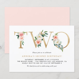 Waterverf Peach Pink Flowers Gold Tweede verjaarda Kaart