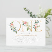 Waterverf Peach roze bloemen Gold First Birthday Kaart (Staand voorkant)