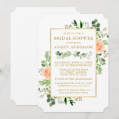 Waterverf Peach Rozen Greenery Gold Vrijgezellenfe Kaart (Voorkant / Achterkant)