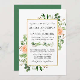 Waterverf Peach Rozen Greenery Wedding Kaart