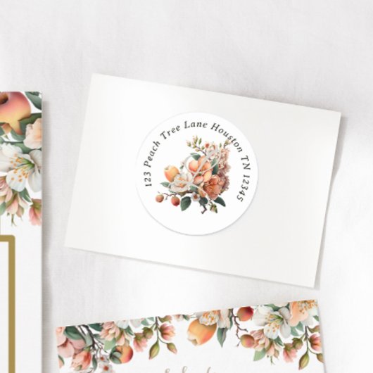 Waterverf Peach Sage Green Floral Address Ronde Sticker