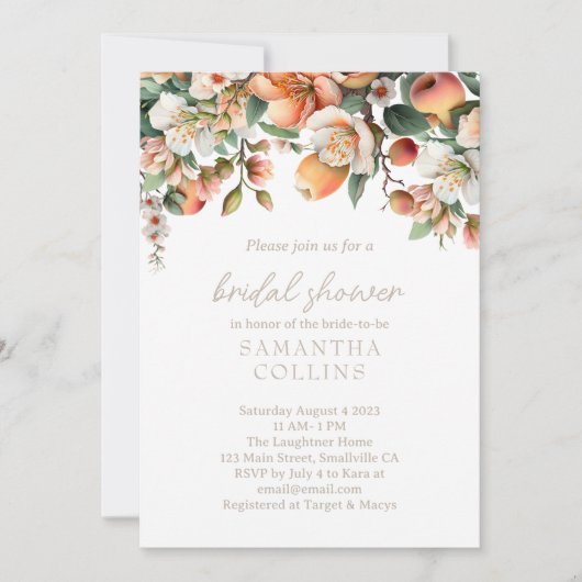 Waterverf Peach Sage Green Floral Vrijgezellenfees Kaart (Voorkant)