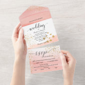 Waterverf Peach Splash Alles in één huwelijksuitno All In One Uitnodiging (Afscheurbaar)