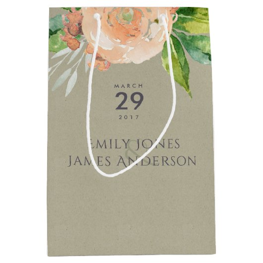 WATERVERF PEACH-STROOM GROENE FOLIAGE WEDDING MEDIUM CADEAUZAKJE (Voorkant)