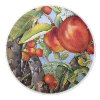Waterverf peach Tree Orchard Fruit Harvest Keramische Knop